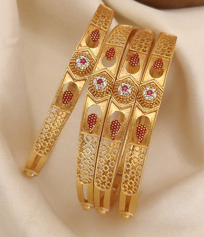 Flovars with Red and White Color Daimond Bangles